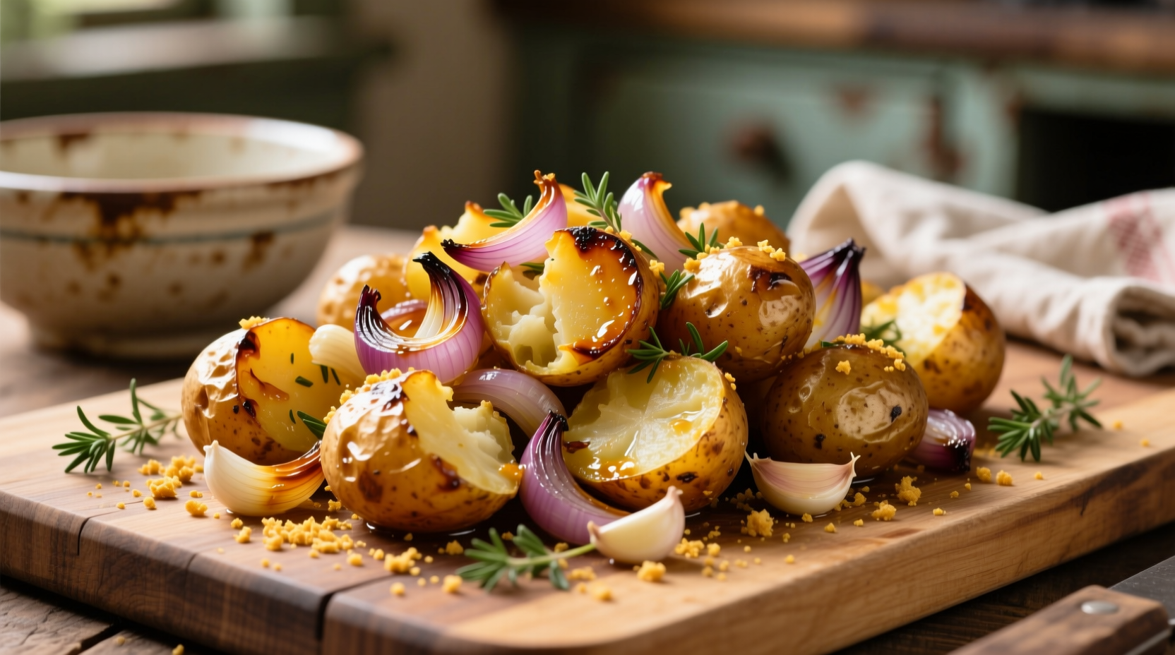 Golden roasted potatoes with onion seasoning