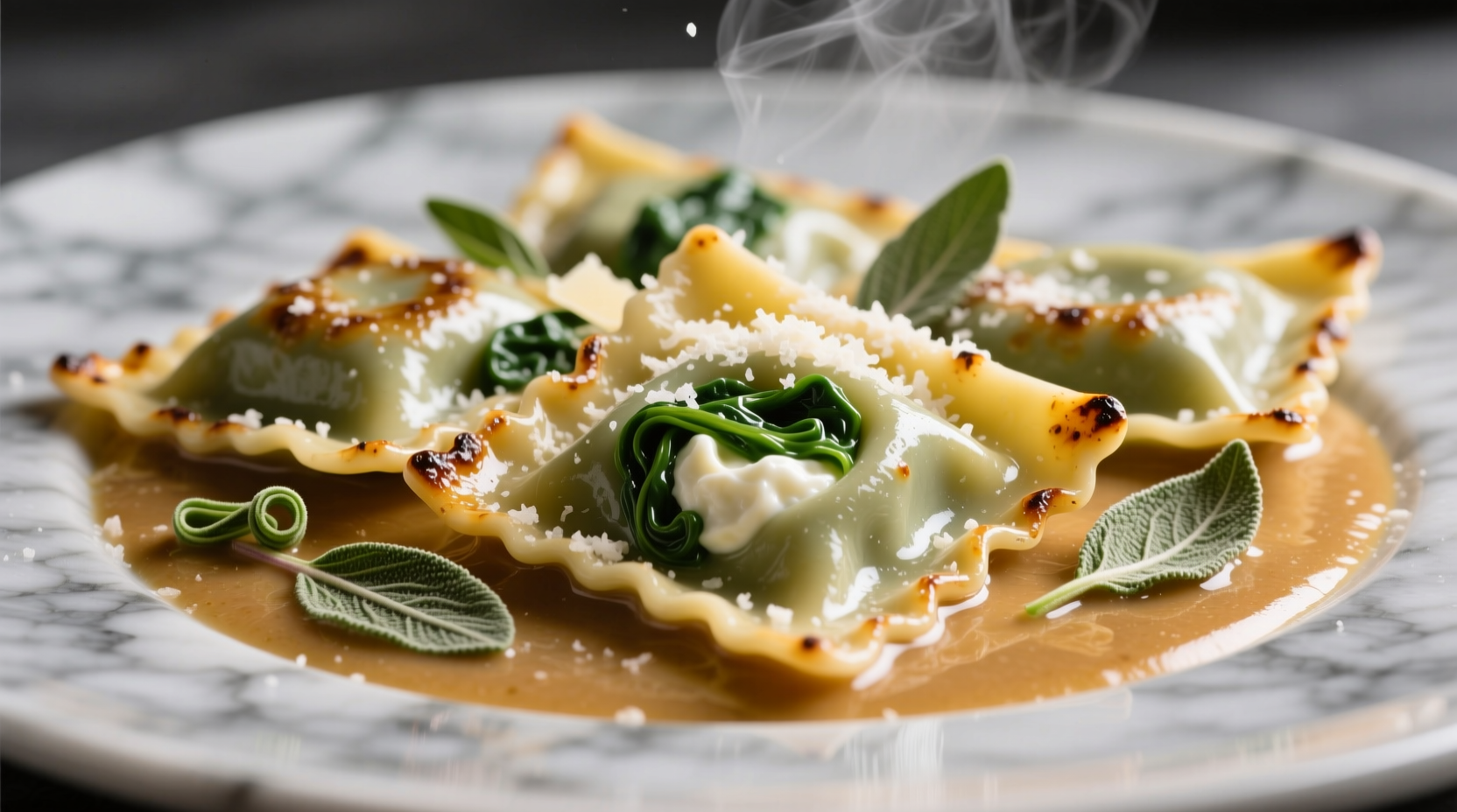 Spinach ricotta ravioli with brown butter sage sauce