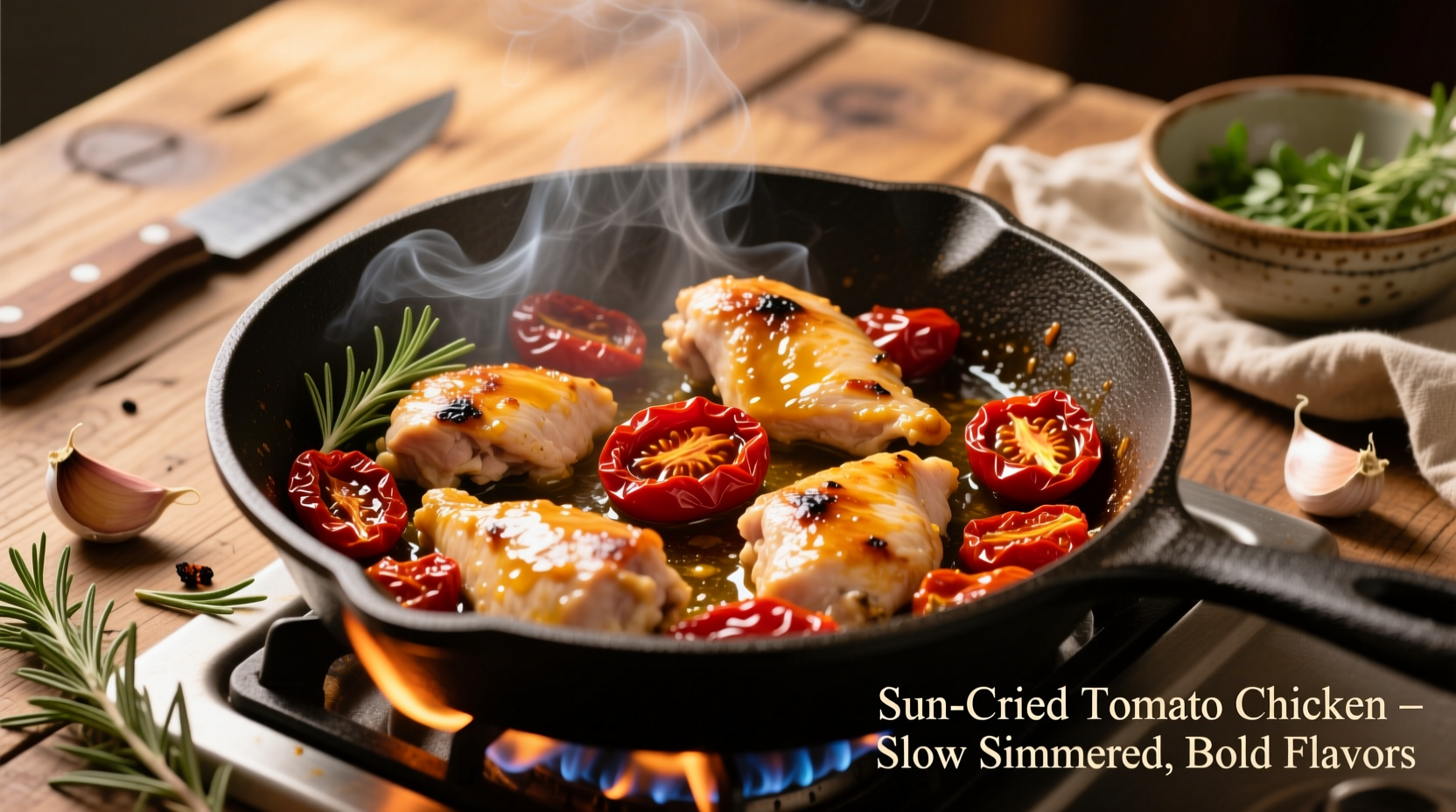 Sundried tomato chicken cooking process