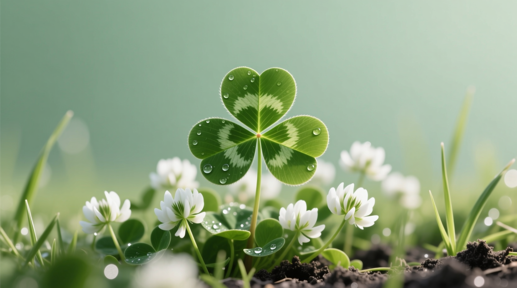 Close-up of white clover leaves showing V-shaped markings on three-leaf specimens versus diamond pattern on four-leaf variant