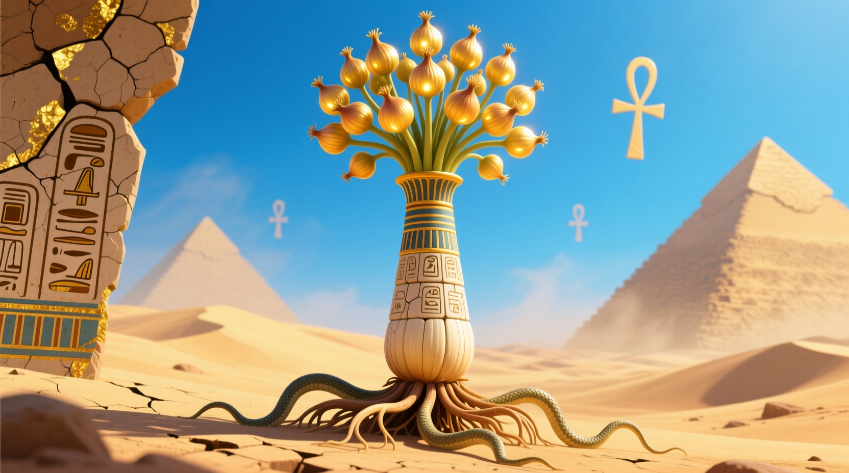 Egyptian walking onion with bulblets forming at top