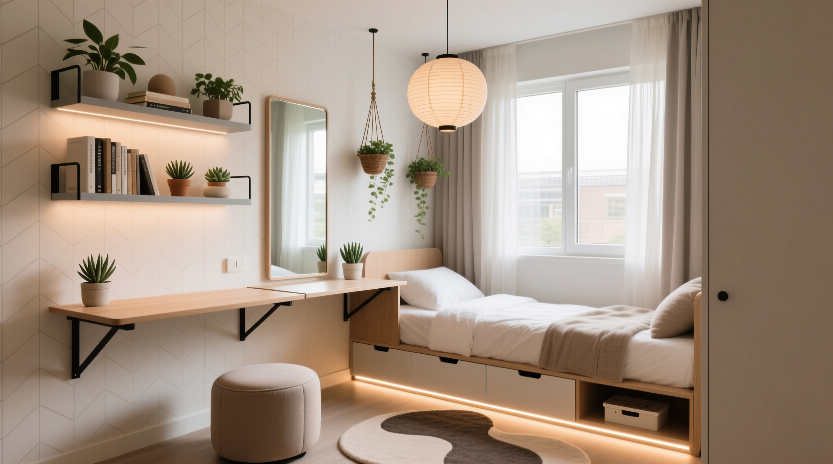 creative space saving tips to make your small dormitory room feel more open and inviting