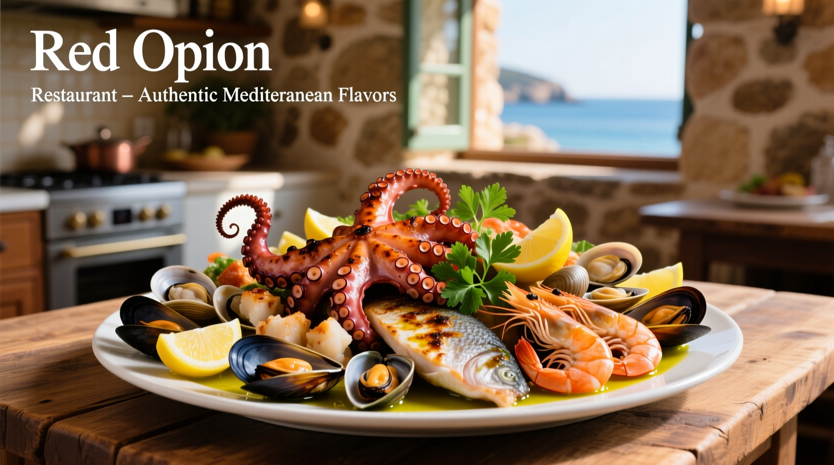 Red Onion restaurant Mediterranean seafood platter