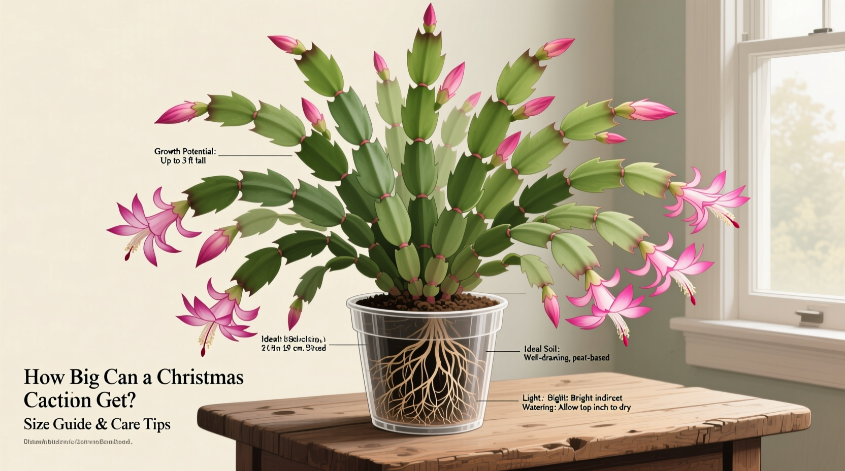 how big can a christmas cactus get