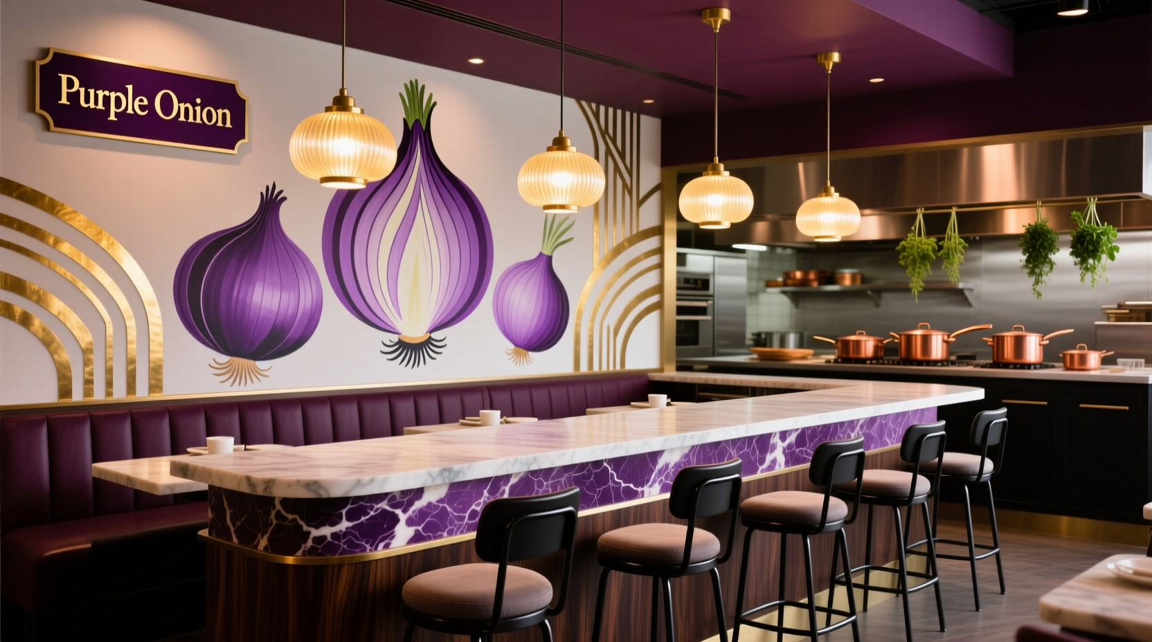 Purple Onion restaurant interior with counter seating