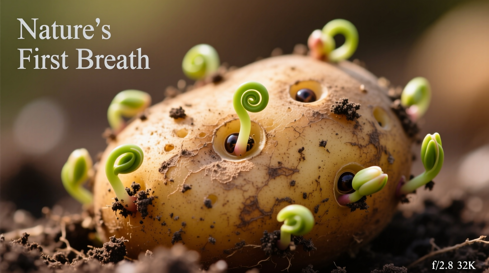 Close-up of potato eyes showing sprouting buds