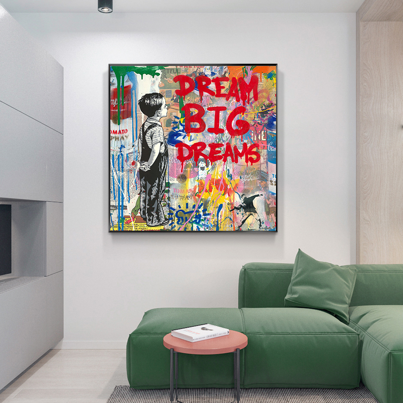 Banksy Modern Graffiti Pop Art Street Boy Dreams Wall Pictures Oil Painting For Home Decor Cuadros Living Room Decoration Canvas