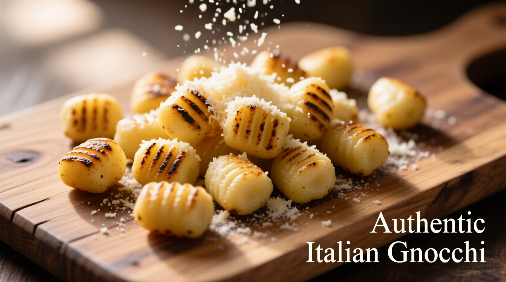Perfectly formed potato gnocchi on wooden board