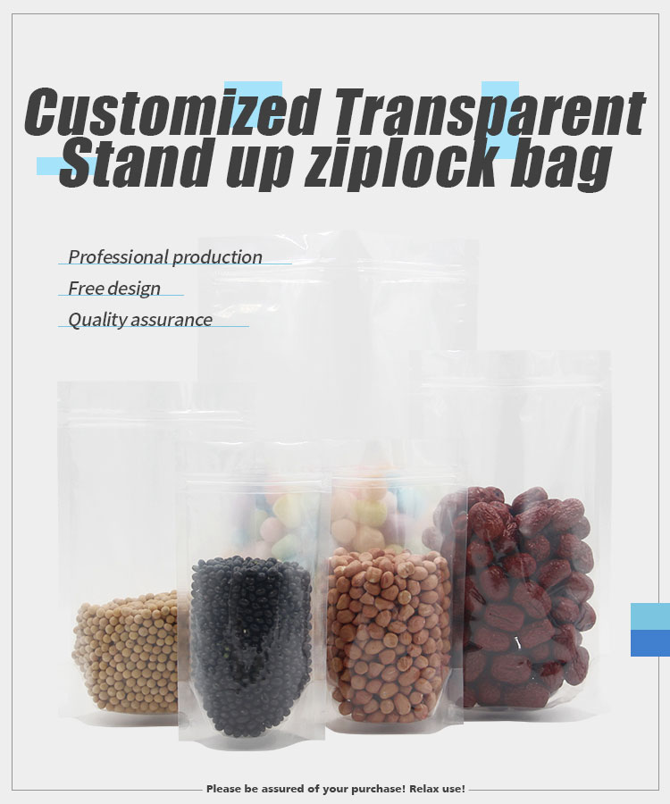 Customizable transparent pe stand up with zipper plastic packing bag food packaging Zip lockk bag