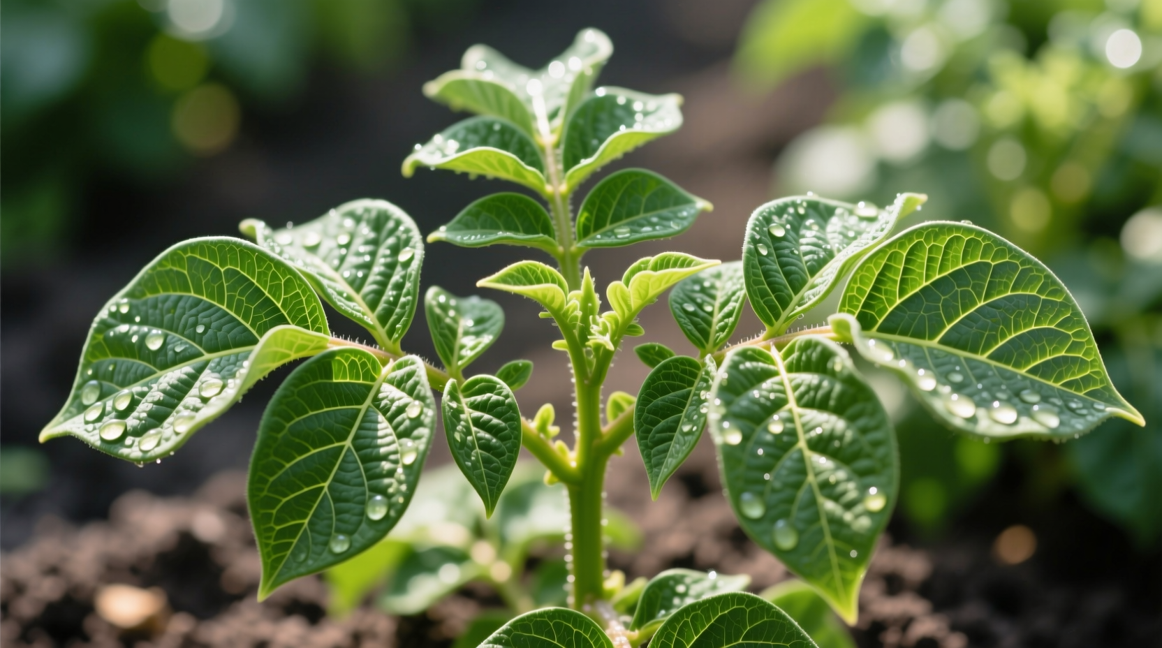 Close-up of healthy potato plant leaves showing compound structure