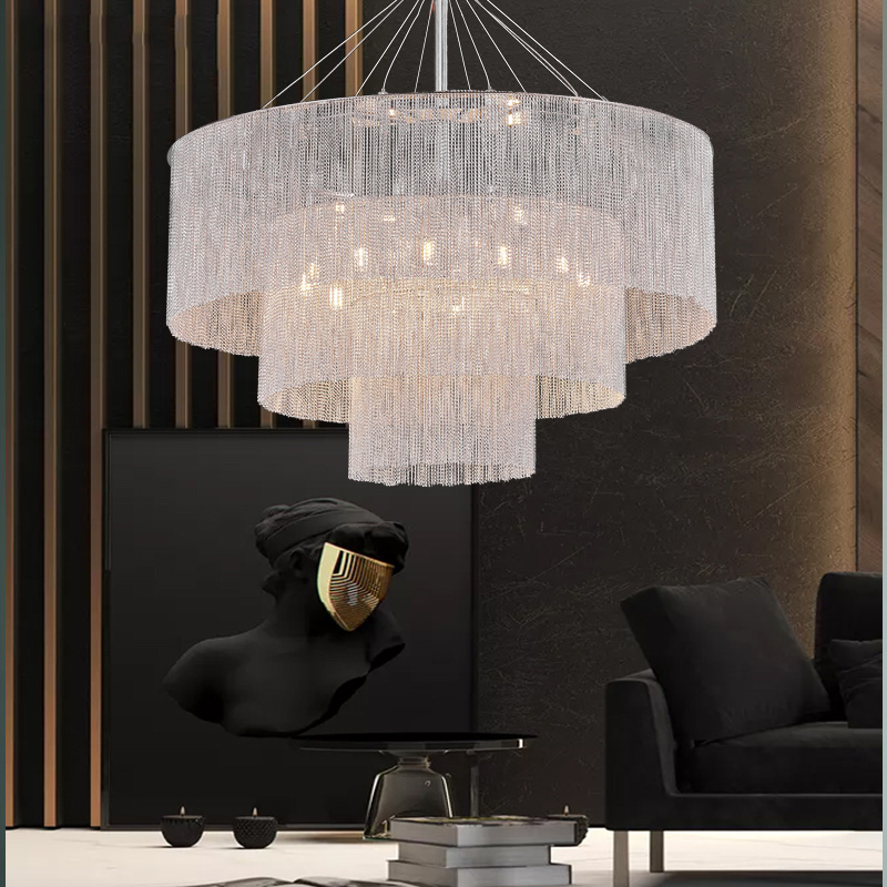 Post-Modern Light Aluminum Chain Tassels hotel Lobby moder Living Room Chandelier