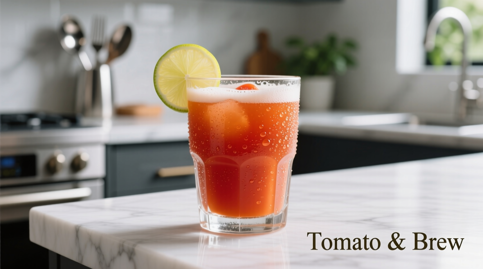 Tomato juice and beer cocktail in a chilled glass