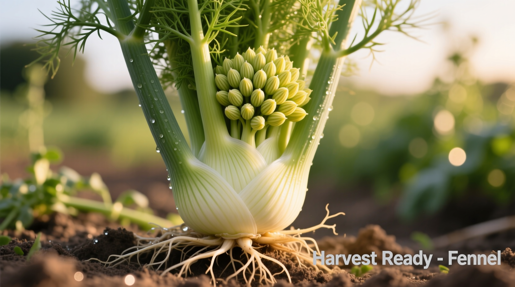 Close-up of mature fennel bulb ready for harvest