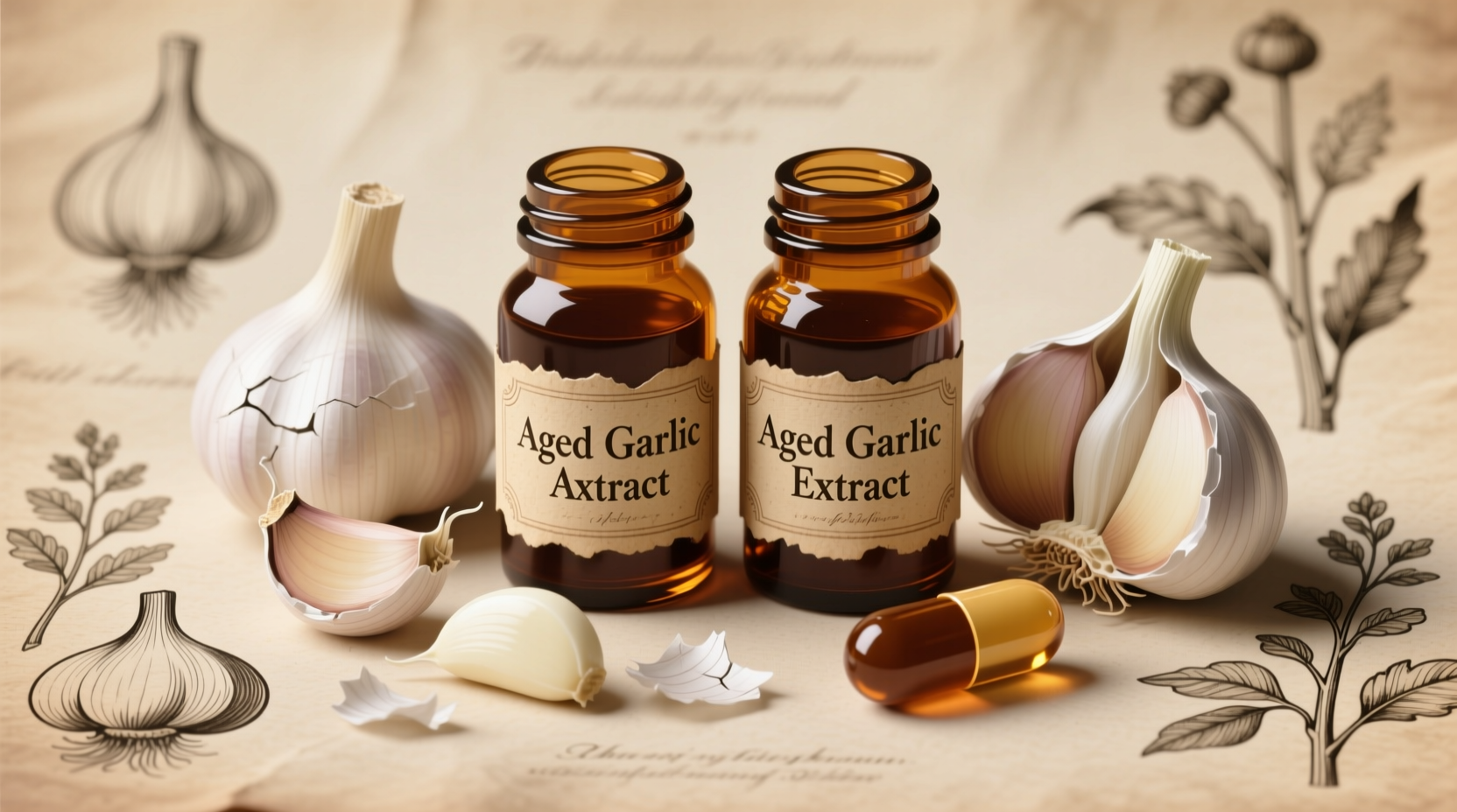 Aged garlic extract capsules and fresh garlic cloves