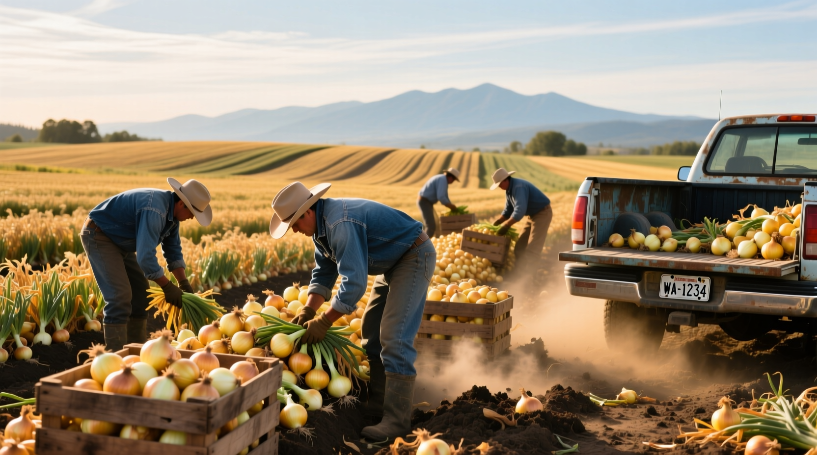 Washington state onion fields during harvest season