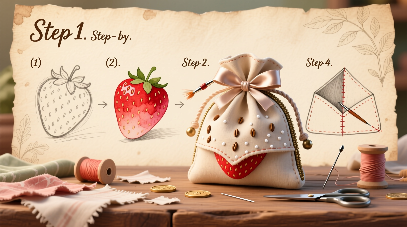 step by step guide to creating a charming strawberry fruit coin purse by hand