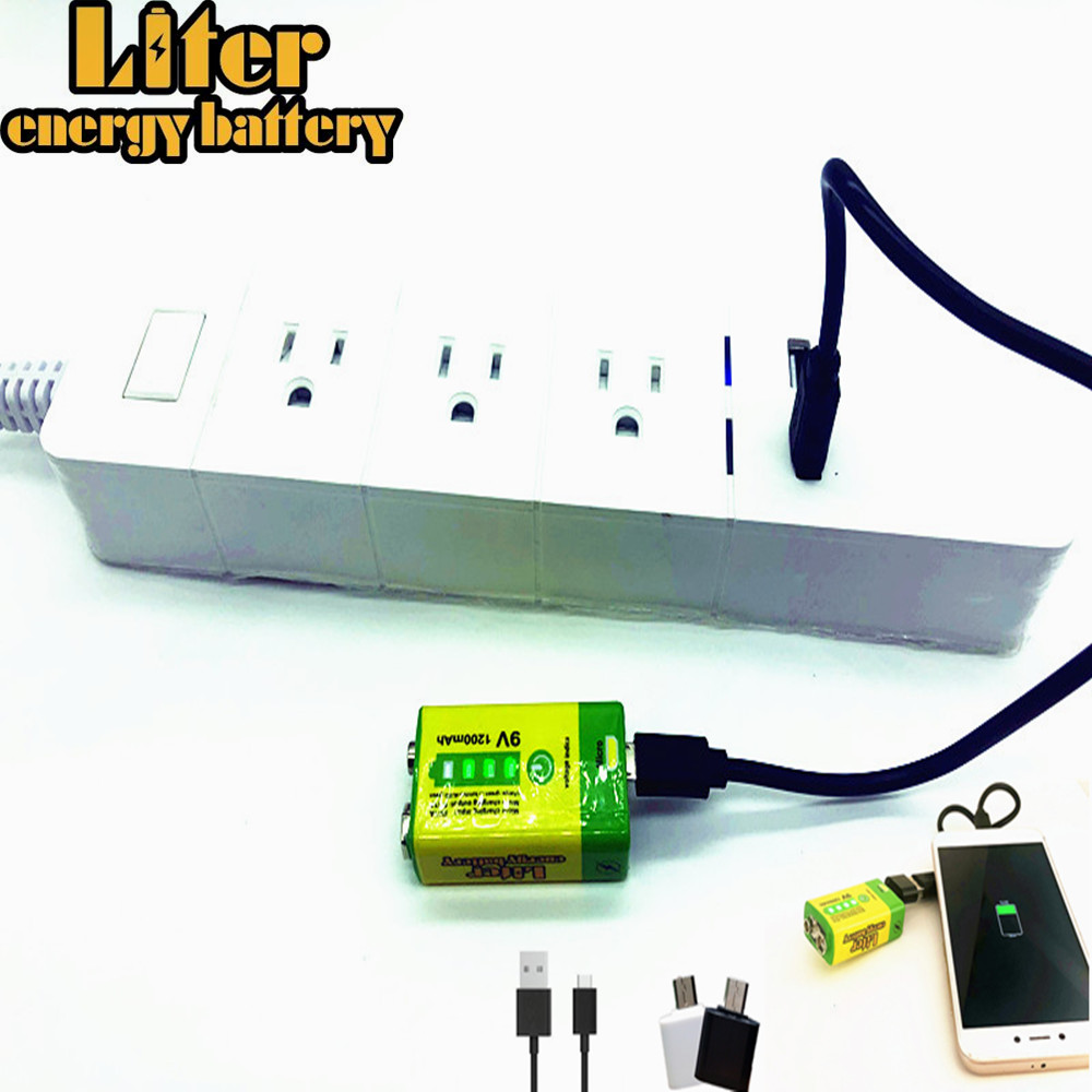 PP3 9V 1200mAh USB Rechargeable Li-Ion Battery OTG Phone Power - Foto 6