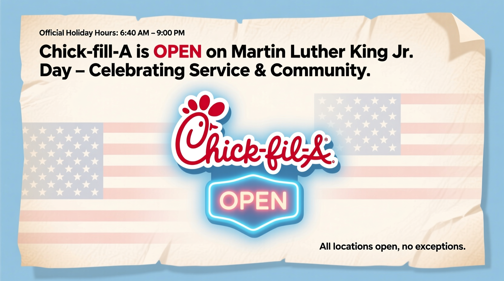 is chick fil a open on martin luther king day