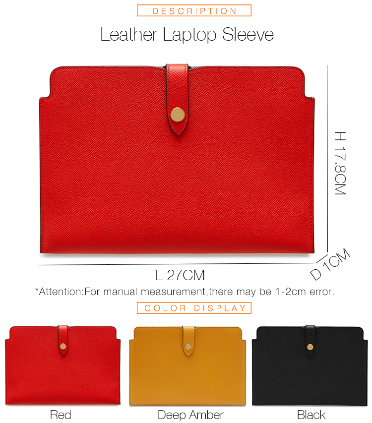 Custom Saffiano Leather 11 Inch Slim Laptop Sleeve Tech Tablet Case Zip Bag For Women