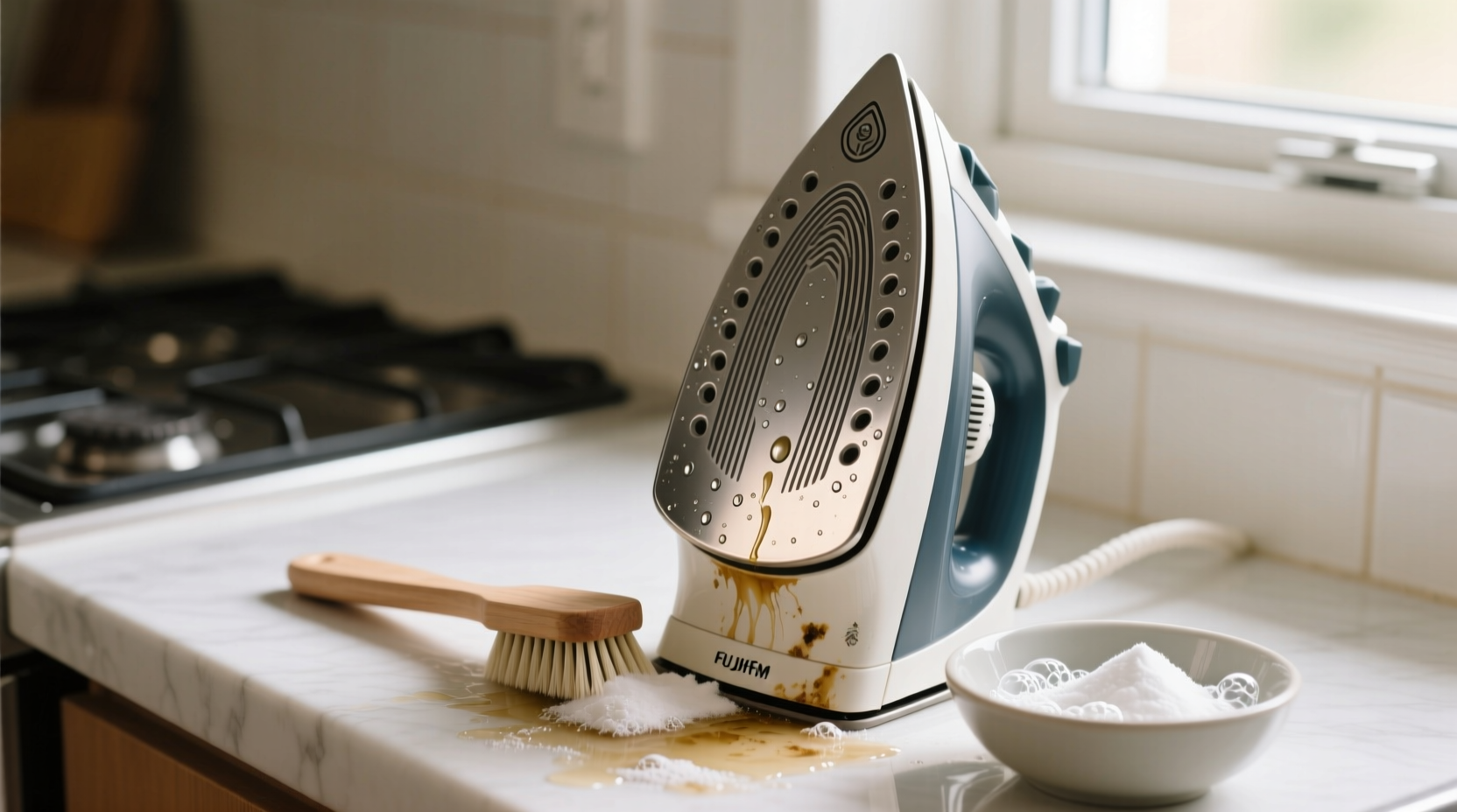 clean an iron with vinegar and baking soda