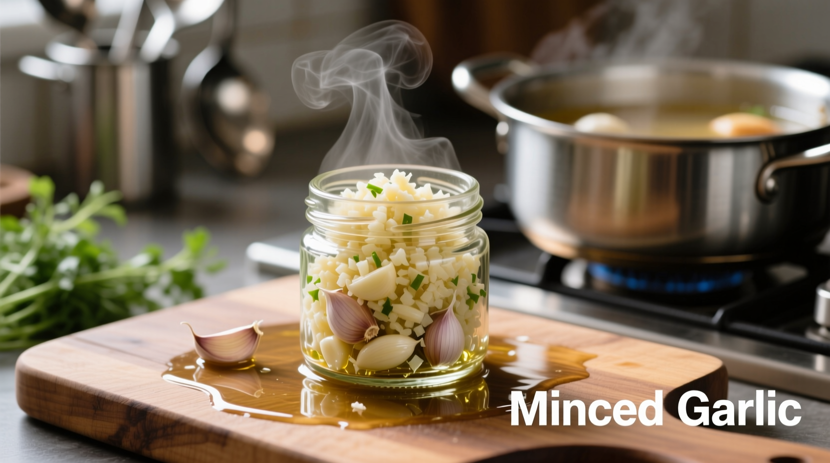 Jarred minced garlic in cooking application