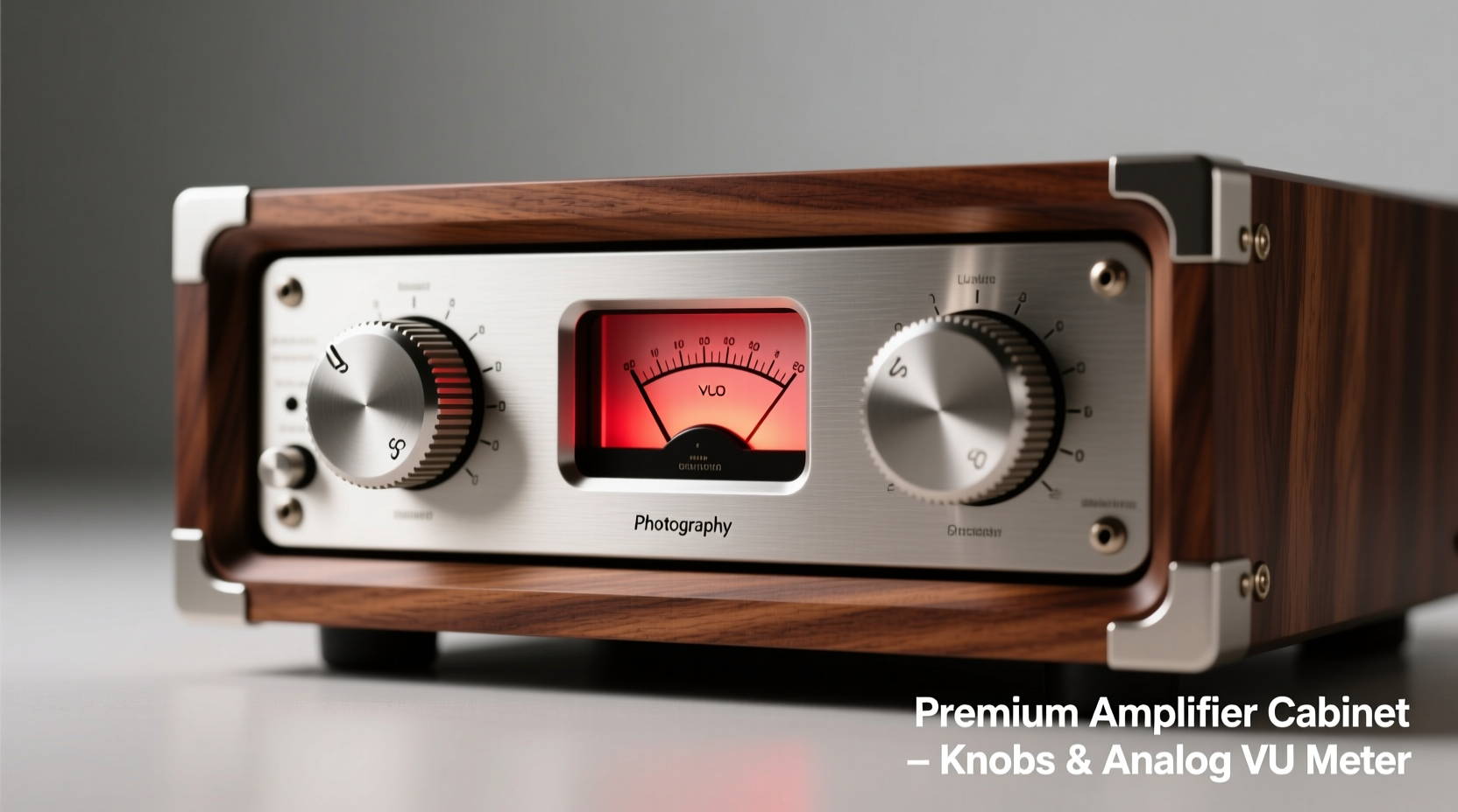 premium amplifier cabinet with knobs and analog vu meter