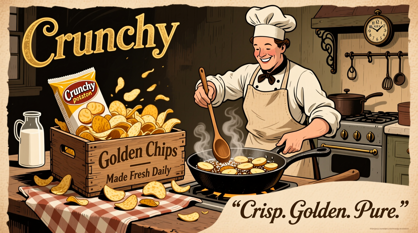 Vintage 1920s potato chip packaging and preparation