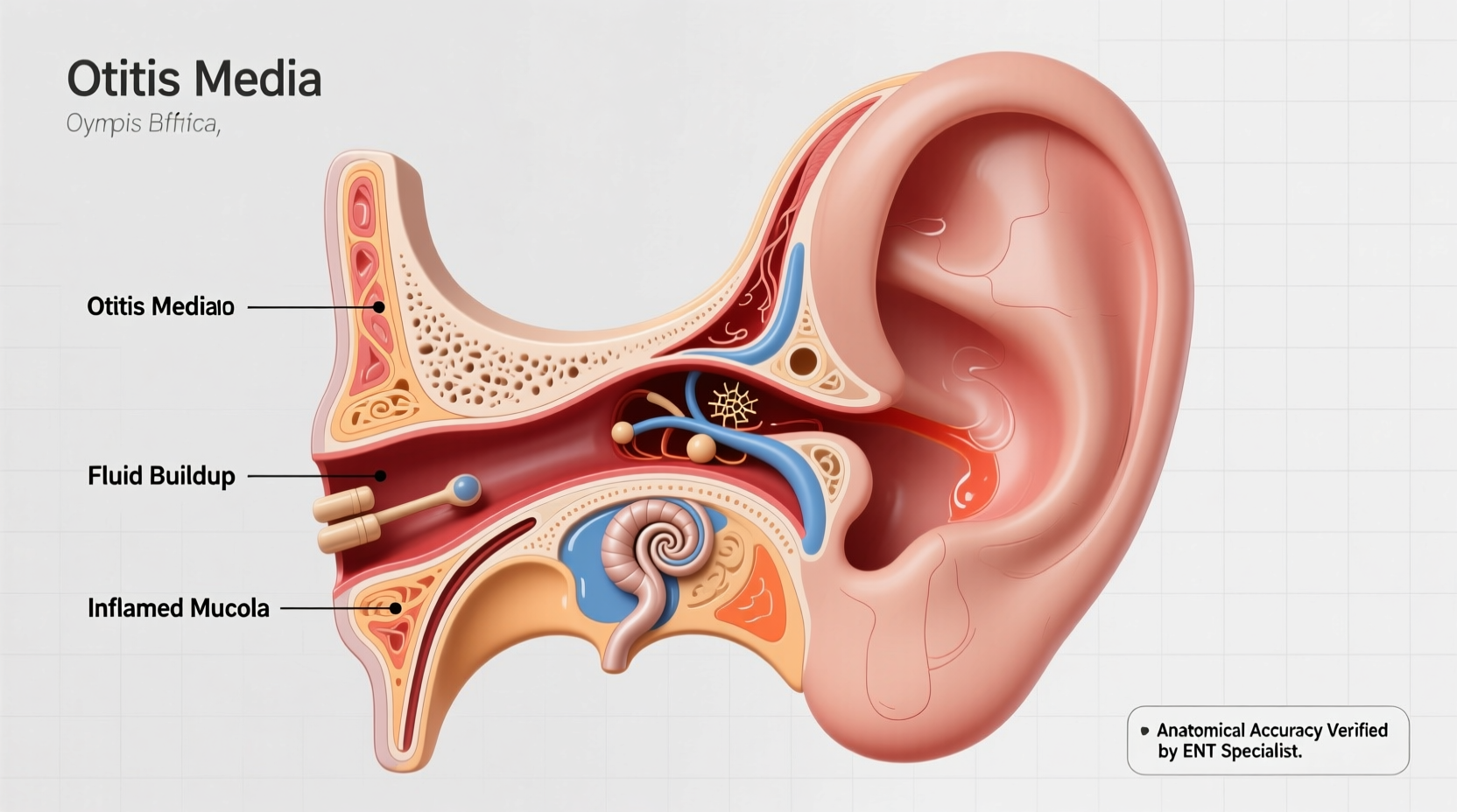 Medical illustration showing ear anatomy and infection