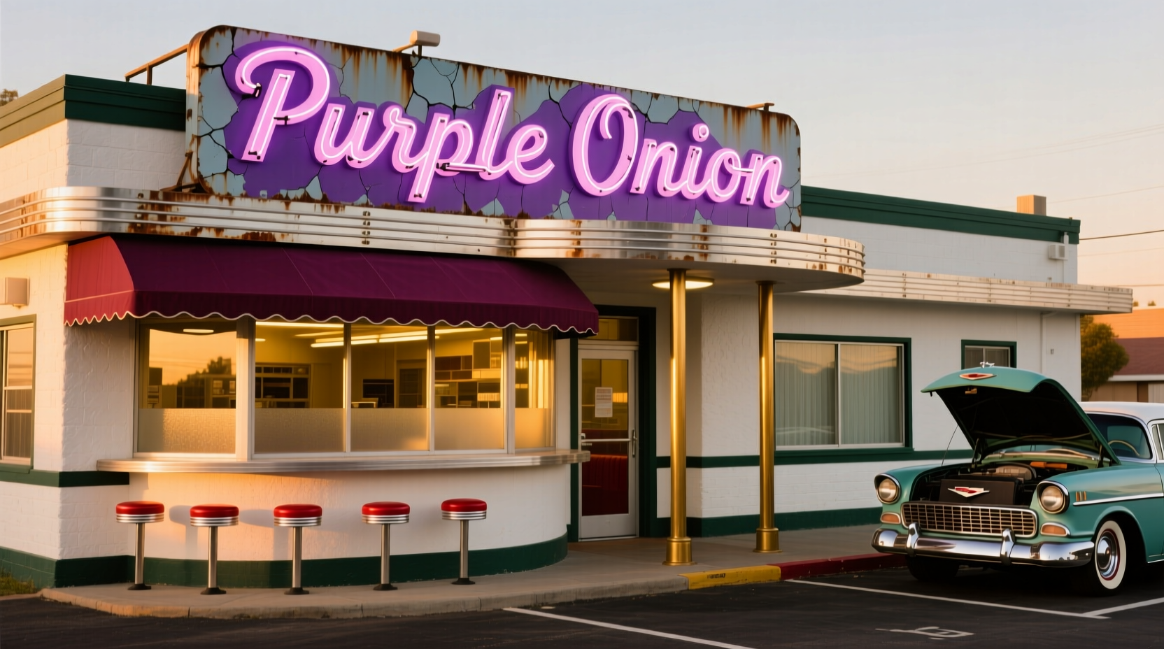 Purple Onion restaurant exterior with classic diner signage