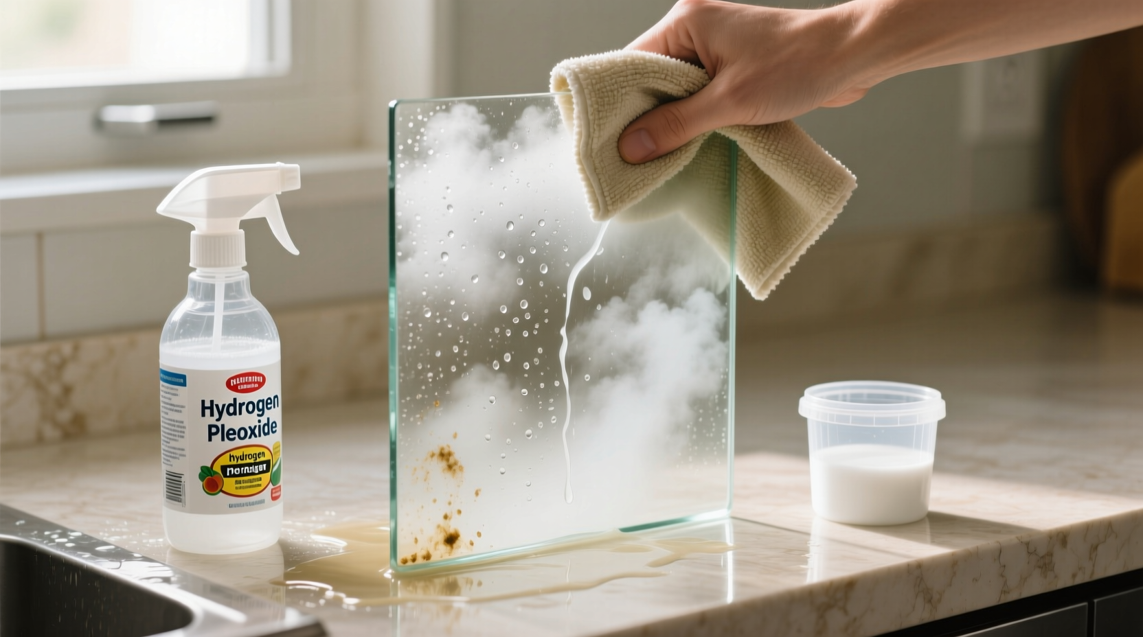 how to fix cloudy glass with hydrogen peroxide and vinegar