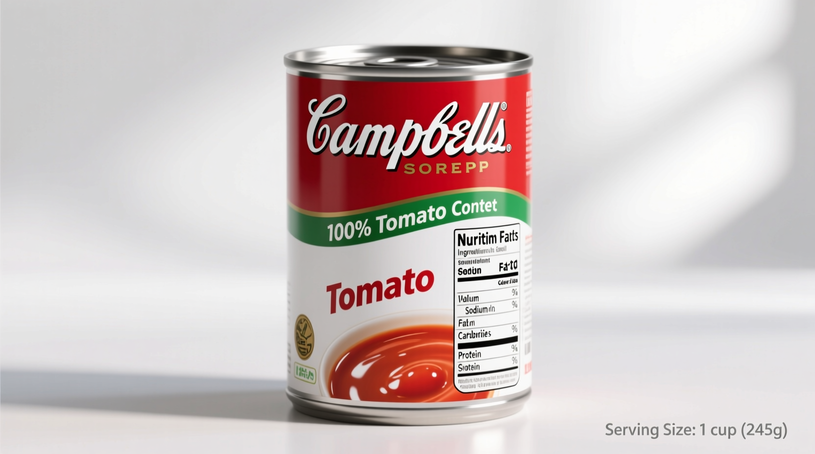 Nutrition label analysis of Campbell's tomato soup can