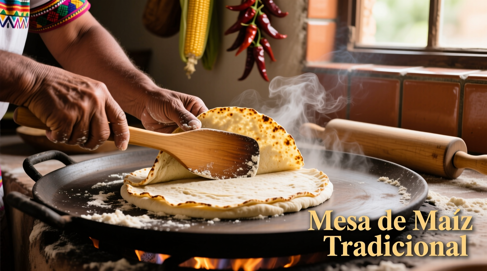 Traditional corn tortilla preparation showing masa dough