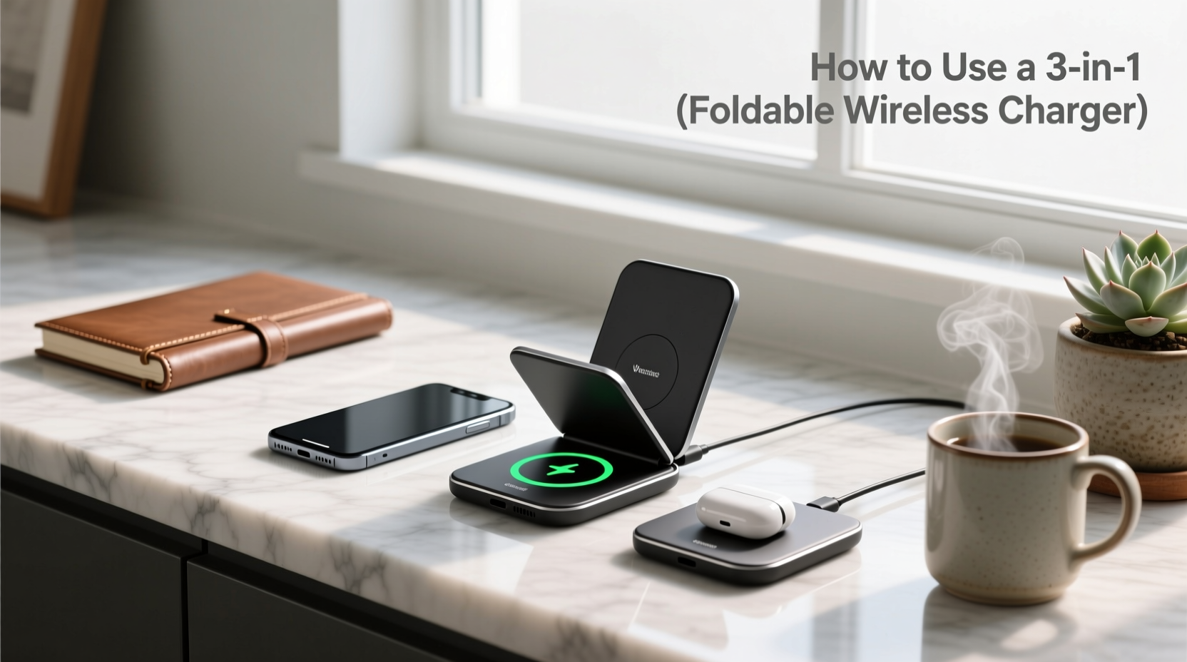Nimble 3-in-1 Fold Wireless Charger folded and unfolded view