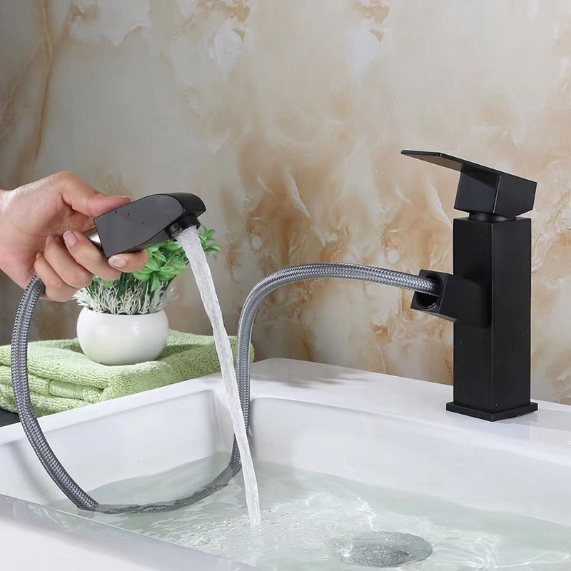 Stainless Steel 304 Single Lever Hot and Cold Water pull-out wash face Basin Faucet Sink Mixer Tap by black color