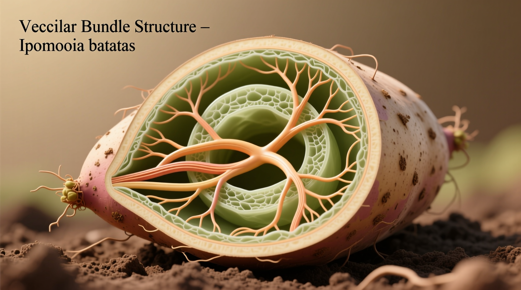 Cross-section of sweet potato showing vascular bundle