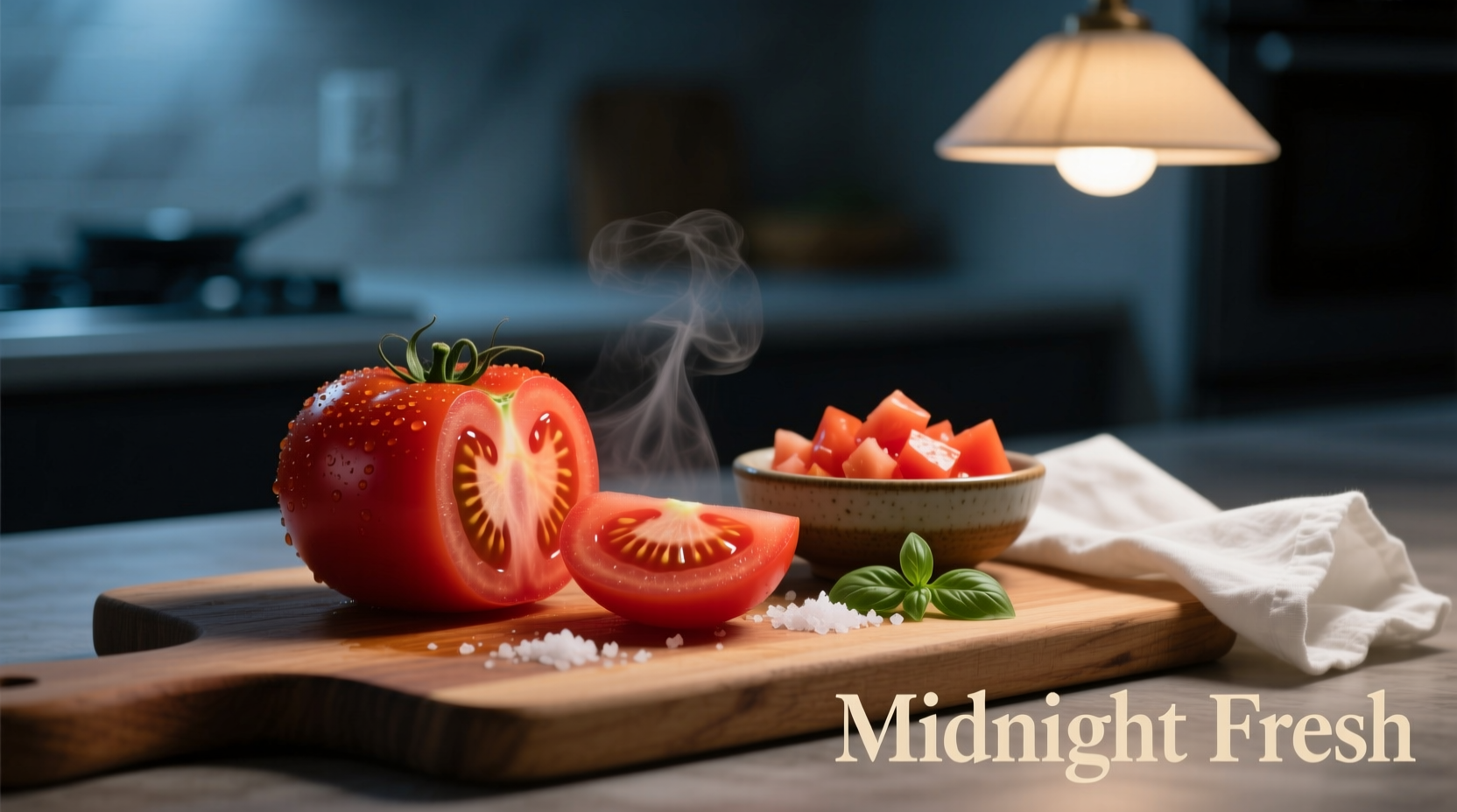 Fresh tomato midnight snack preparation