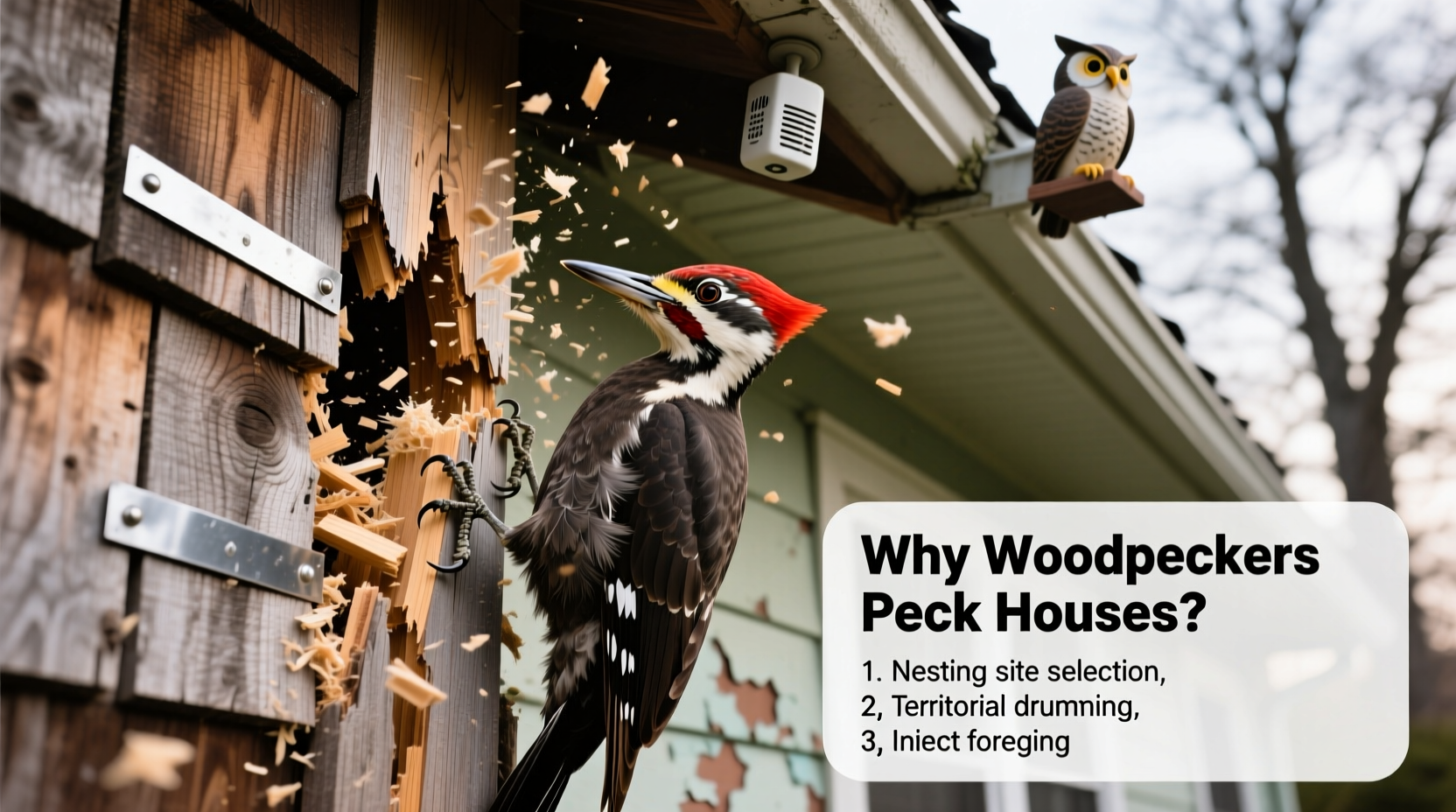 why do woodpeckers peck at houses reasons prevention