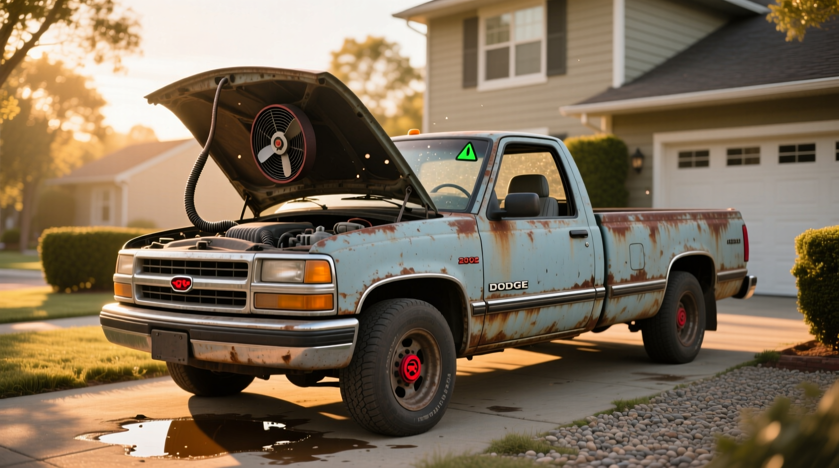 2002 Dodge Dakota parked in field with visible rust on wheel well