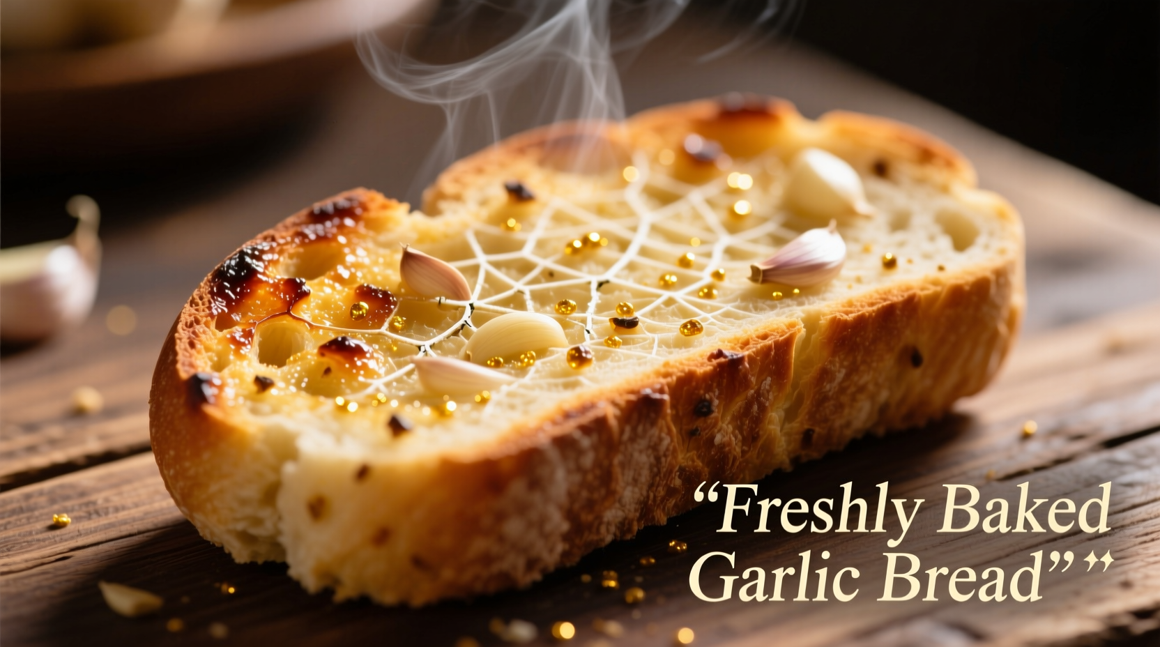 Perfectly golden garlic bread with visible garlic flecks