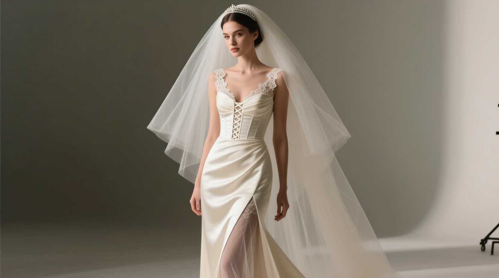 a line wedding dress with slit