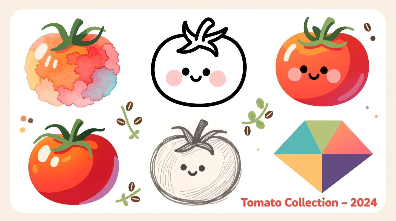 Colorful tomato clip art collection in various styles