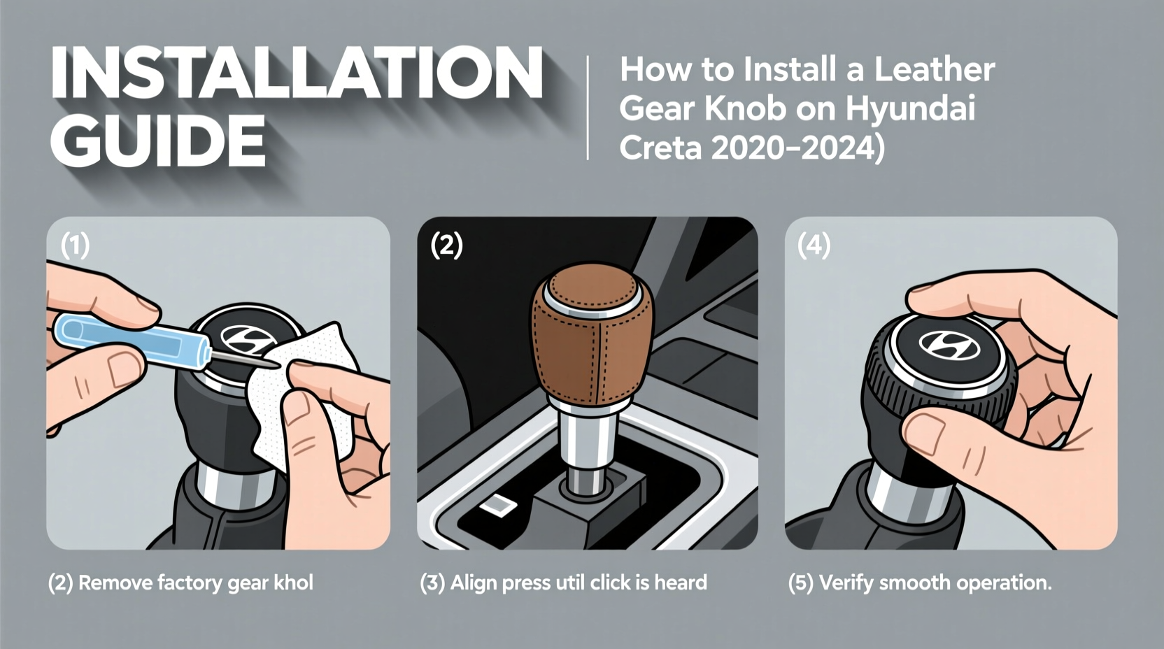 creta leather gear knob install