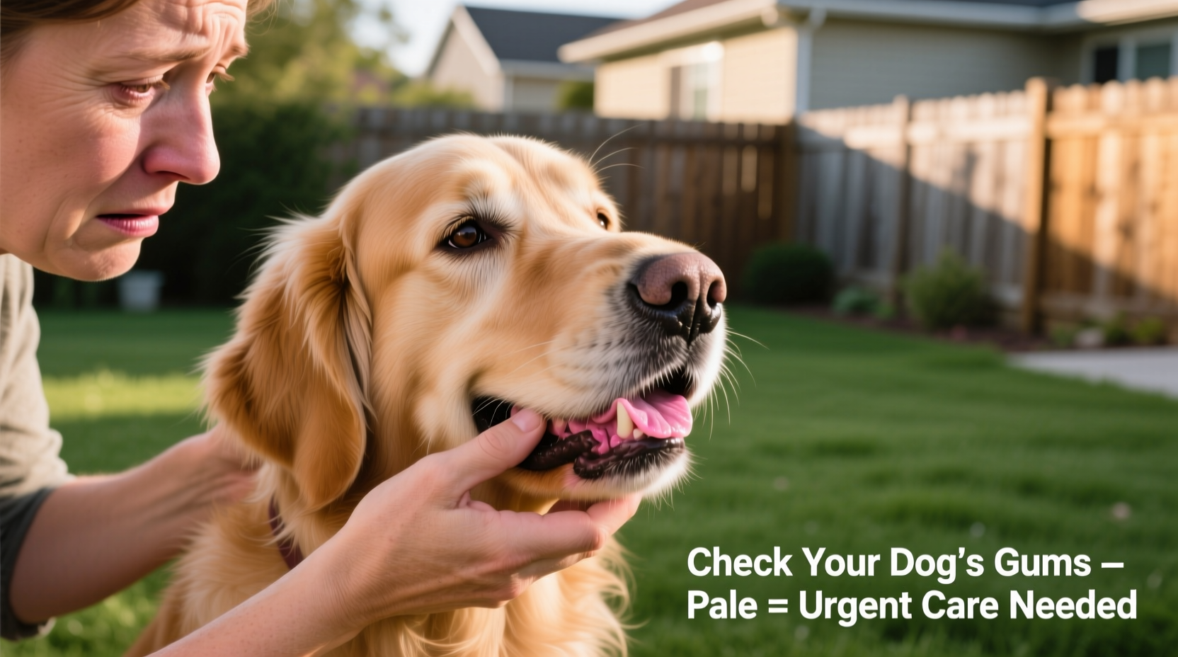Dog owner checking pet's gum color for signs of anemia