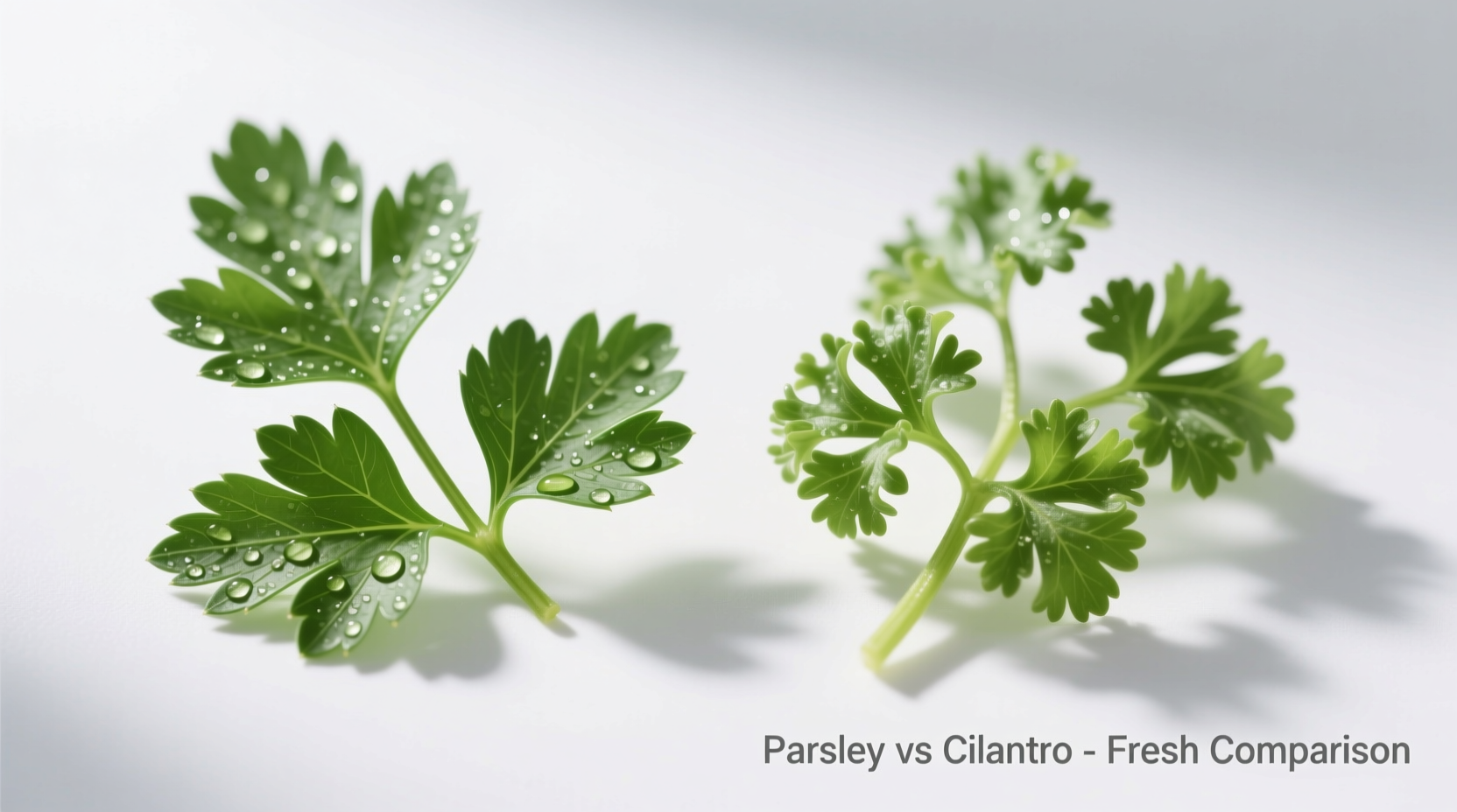 Fresh parsley and cilantro side by side comparison