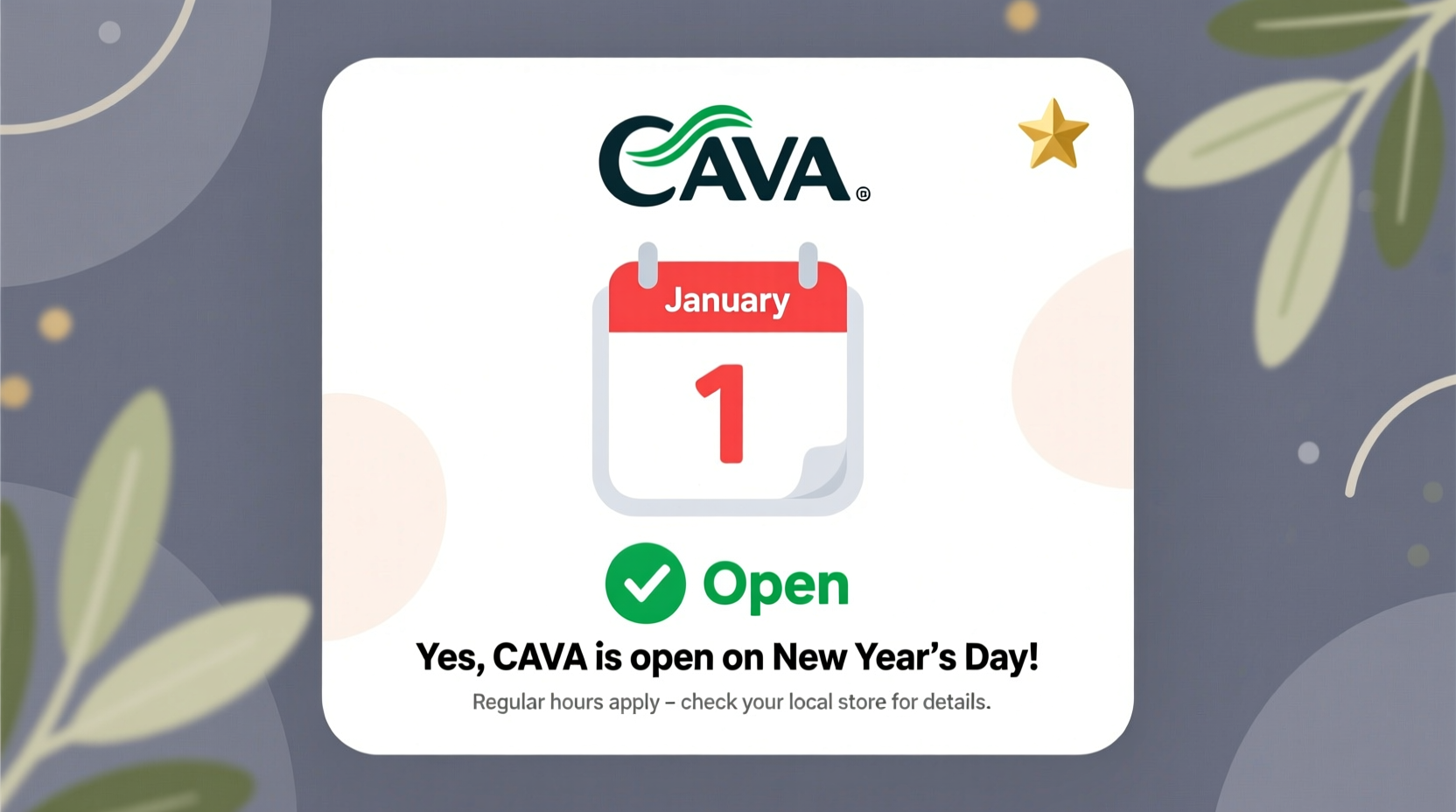 is cava open on new years day
