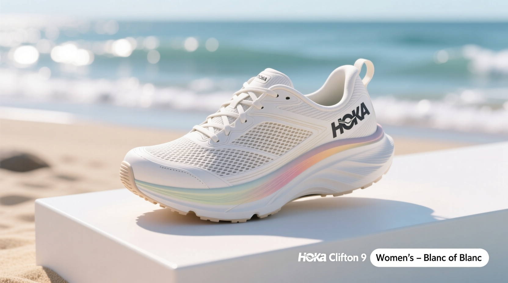 hoka clifton 9 womens blanc de blanc swim day