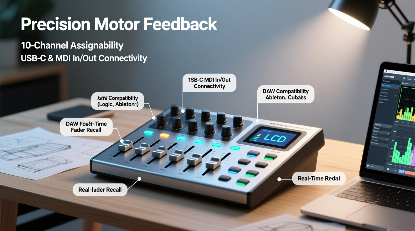 motorized fader midi 10 channel