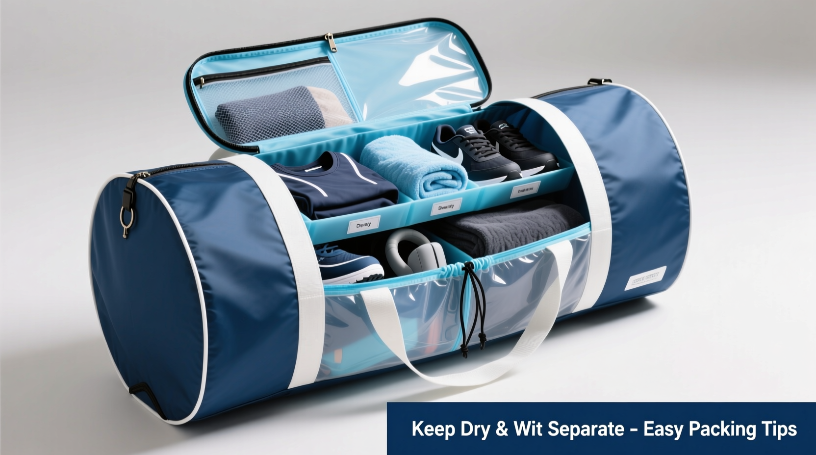 efficient tips for packing a cylindrical sports bag separating dry and wet items with ease