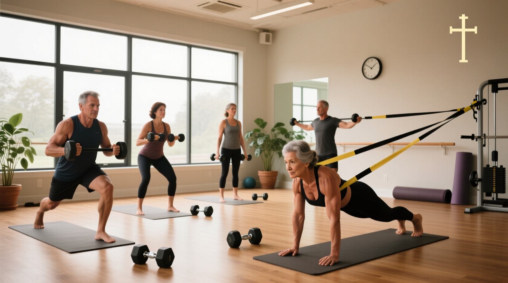 Woman performing squat with dumbbells for lower body strength training
