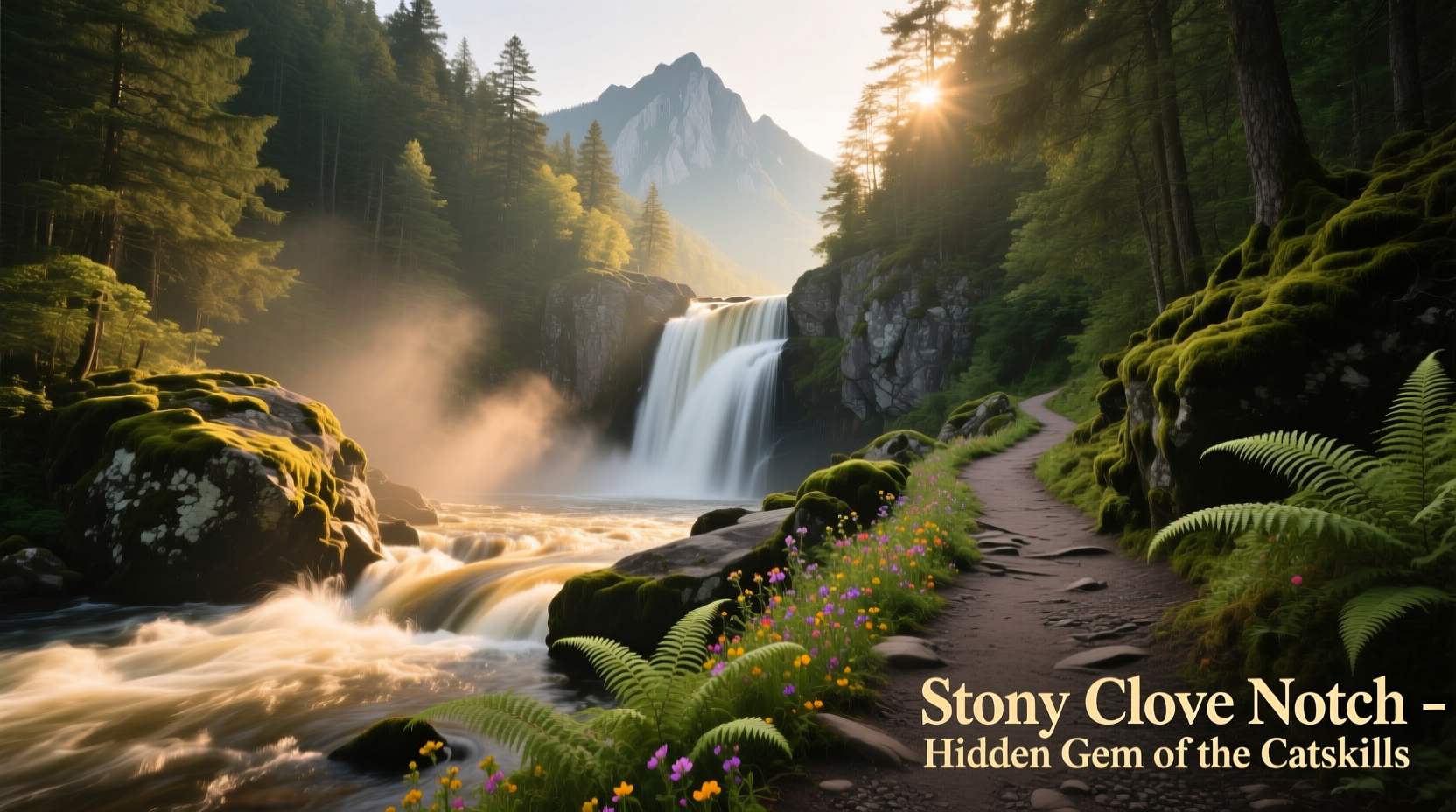 Stoney Clove Notch waterfall with hiking trail